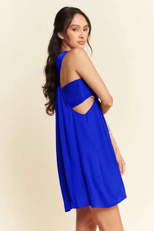 Washed Satin Cutout Skirt Bandeau Mini Dress - Cobalt - product view 4