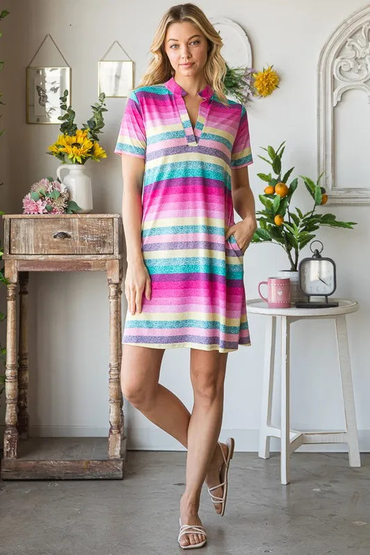 Full Size Striped Short Sleeve Mini Tee Dress Plus Size in Pink Multi - product view 12