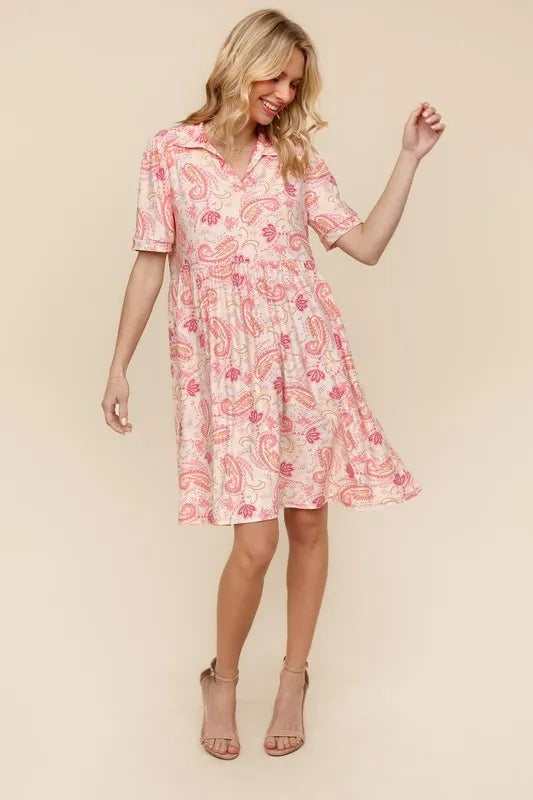 Fit and Flare Paisley Print Knit Dress in Blush - product view 6