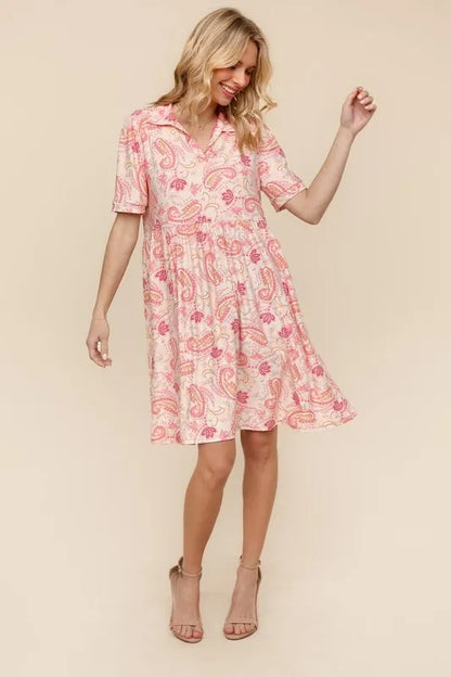 Fit and Flare Paisley Print Knit Dress in Blush - product view 6