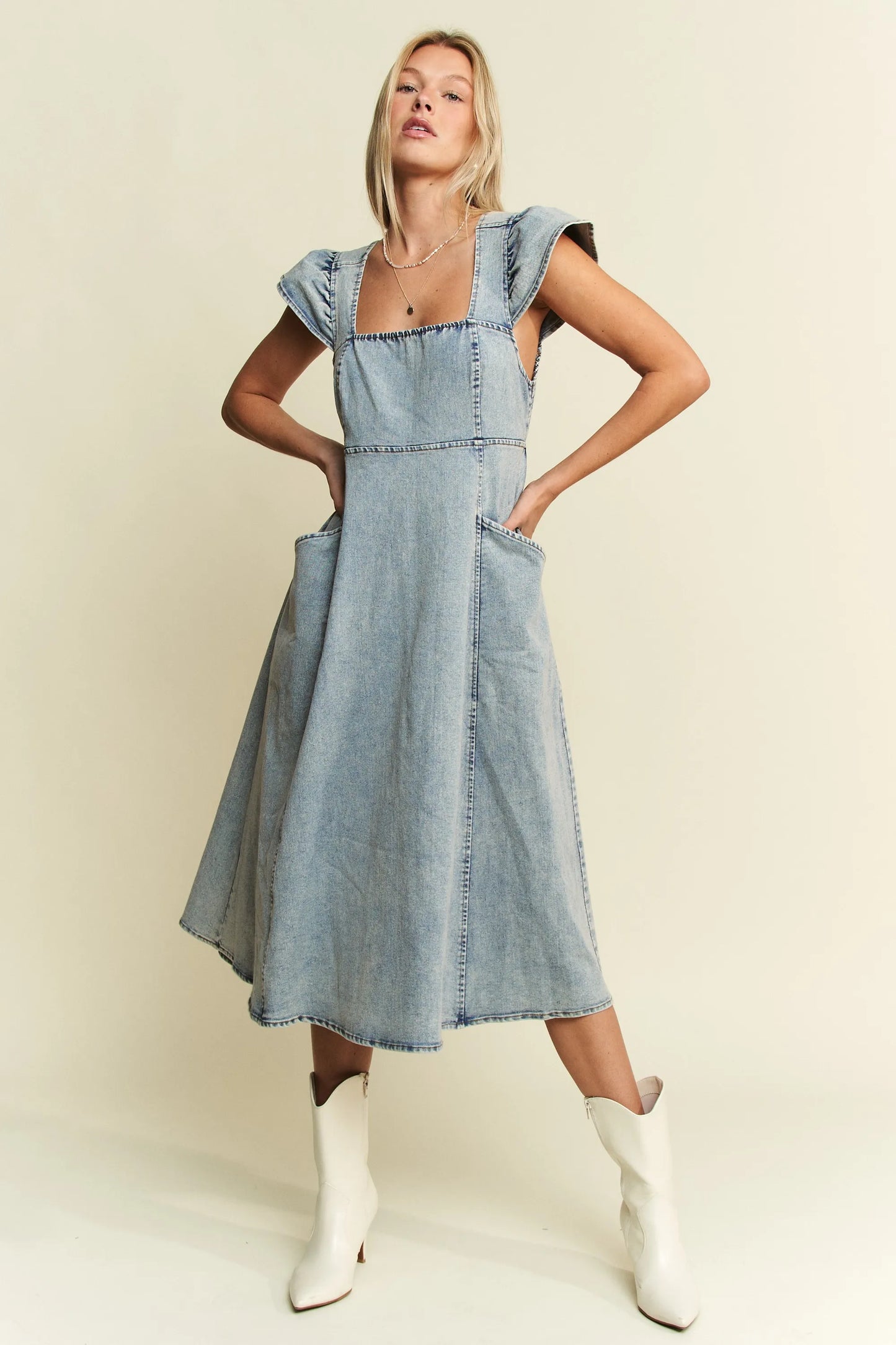 Full Size Ruffled Denim Midi Dress Plus Size in Denim Blue - product view 2