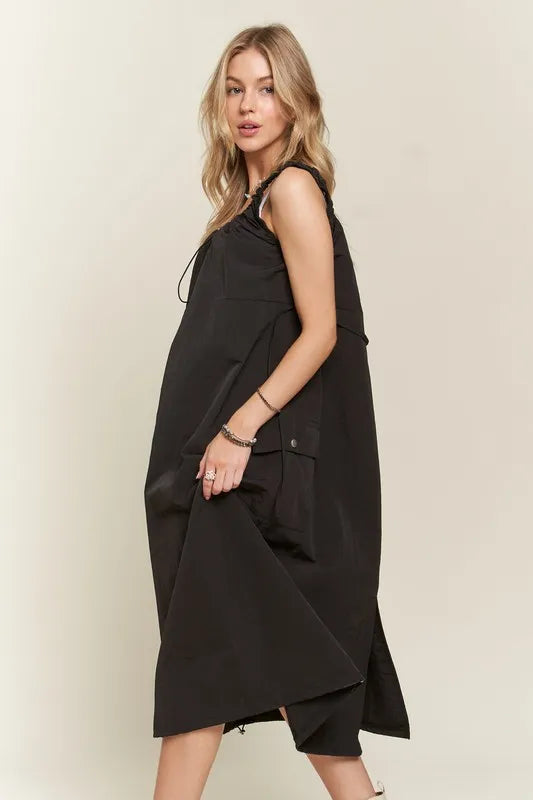 Drawstring Slit Back Cargo Dress - Black - product view 3