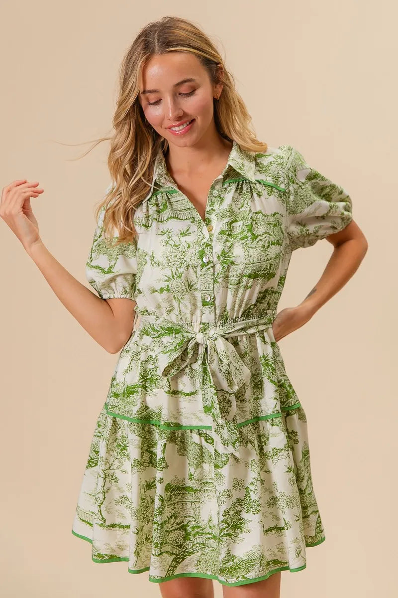 Woven Printed Tiered Dress in Avocado - product view 17