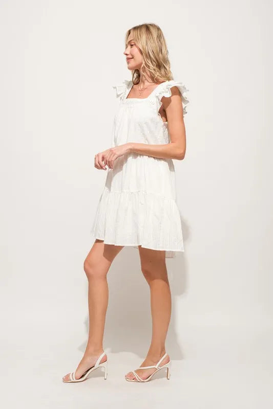 Origami Pleating Ruffled Sleeve Tiered Dress in Off White - product view 8