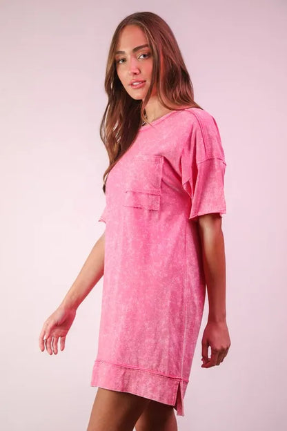Plus Size Mineral Washed Knit Shift Mini Dress in Pink - product view 4