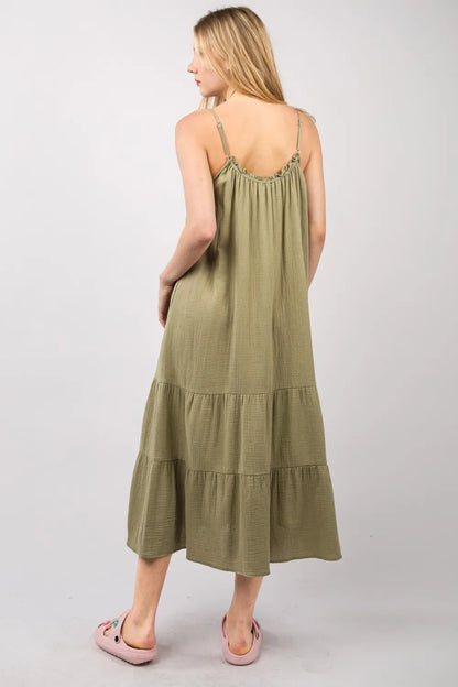 Ruffled A-Line Midi Cami Dress - Earth - product view 2