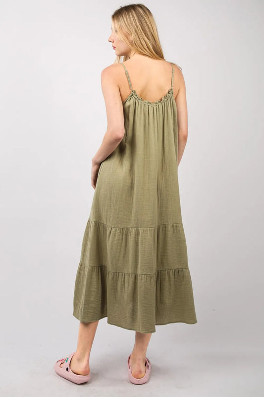 Ruffled A-Line Midi Cami Dress - Earth - product view 2