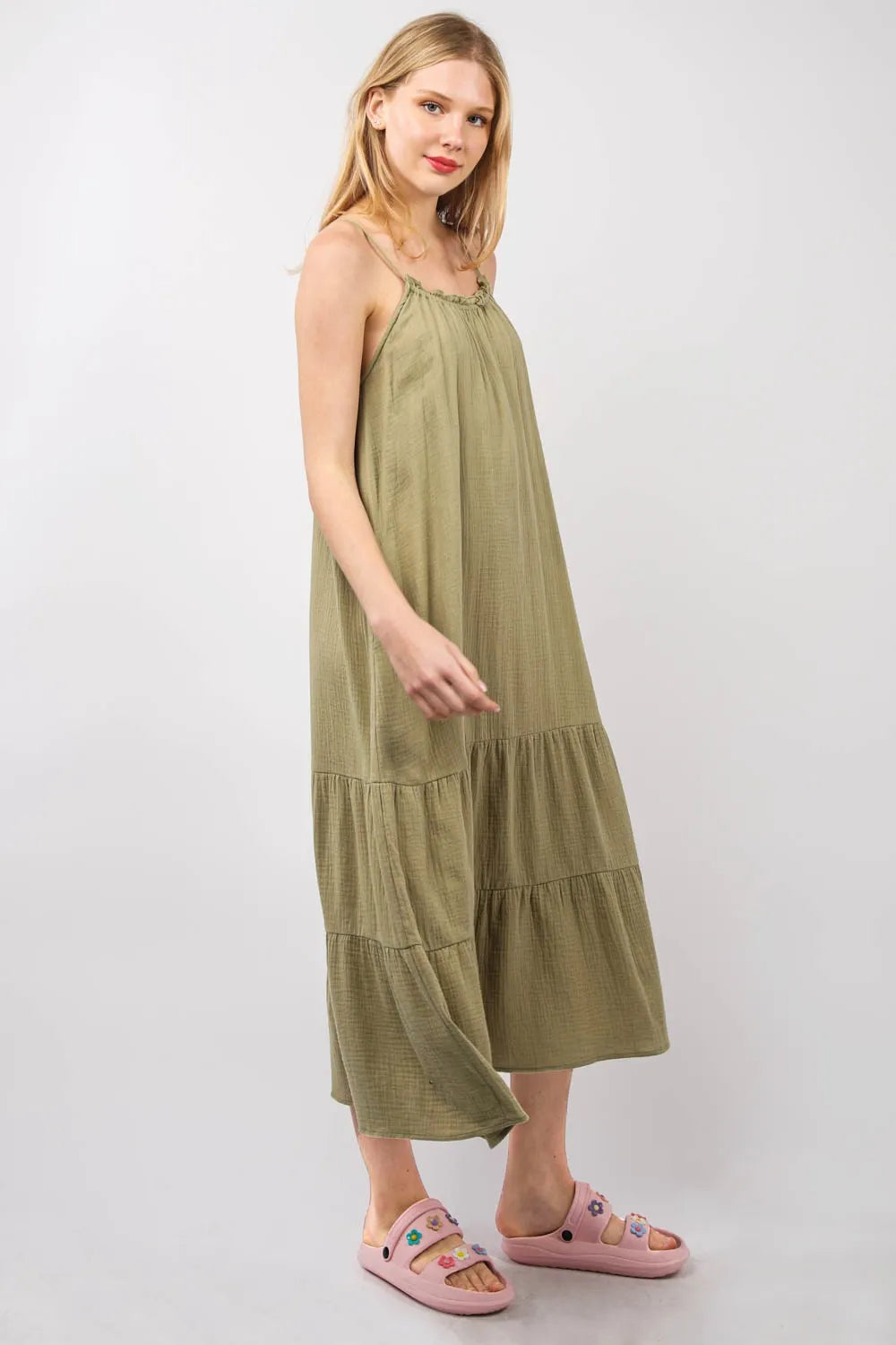 Ruffled A-Line Midi Cami Dress - Earth - product view 3