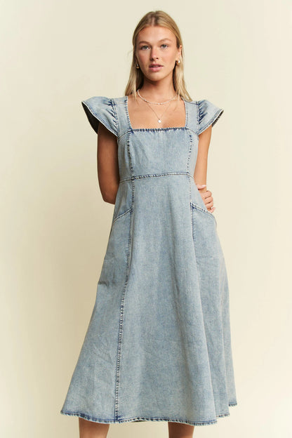 Full Size Ruffled Denim Midi Dress Plus Size in Denim Blue - product view 3