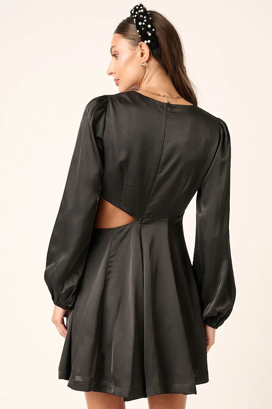 Satin Side Cutout Detail Mini Dress - Black - product view 5