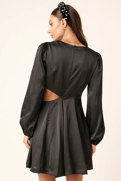 Satin Side Cutout Detail Mini Dress - Black - product view 5