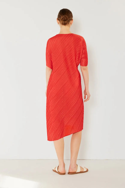 Pleated Dolman Sleeve Dress in Brown Khaki, Deep Orange and more - product view 9