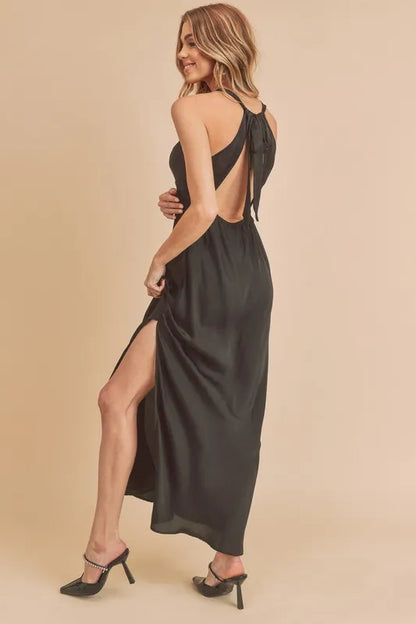 Ruched Side Slit Cutout Back Maxi Cami Dress - Black - product view 4