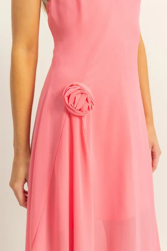 Chiffon Halter Asymmetrical Hem Dress - Rose - product view 5
