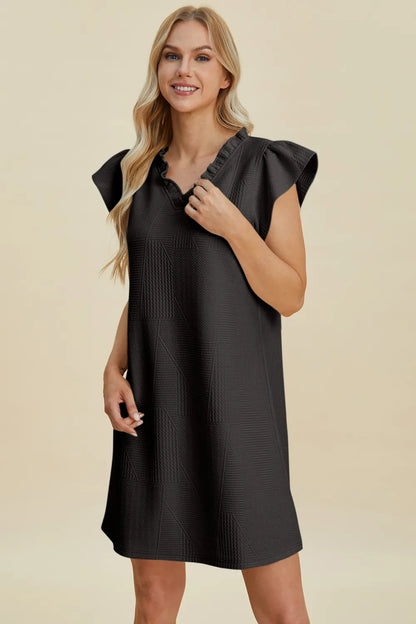 Full Size Ruffled V-Neck Cap Sleeve Dress in Dark Green, Black and more - product view 7
