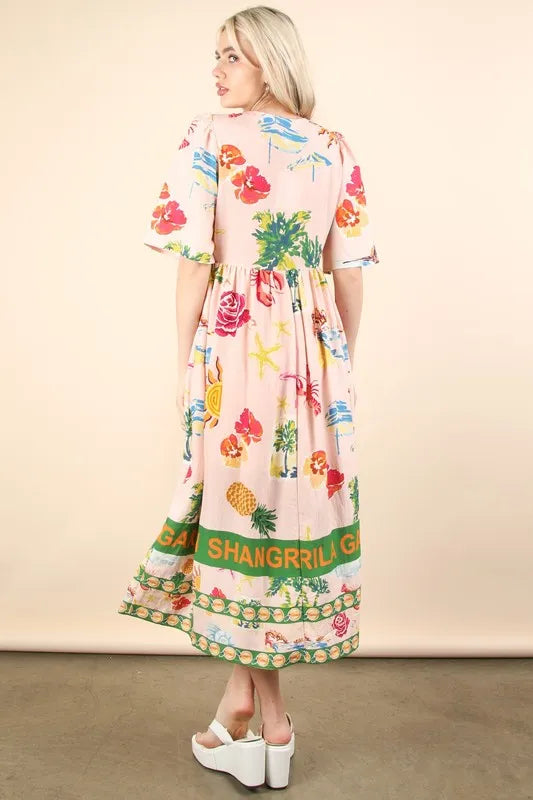Button Down Printed Midi Dress - Blush Mix - product view 5