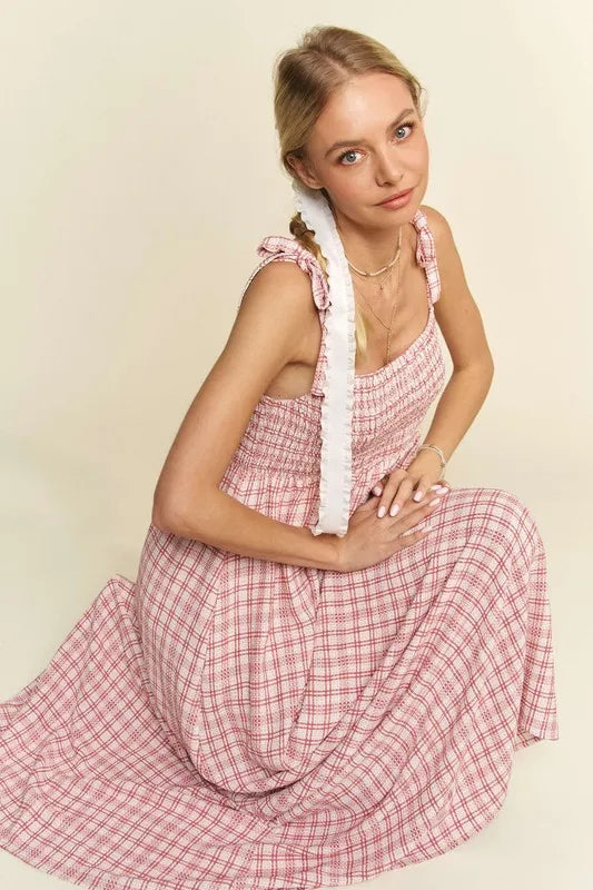 Smocked Sleeveless Maxi Cami Dress in Pink - product view 1