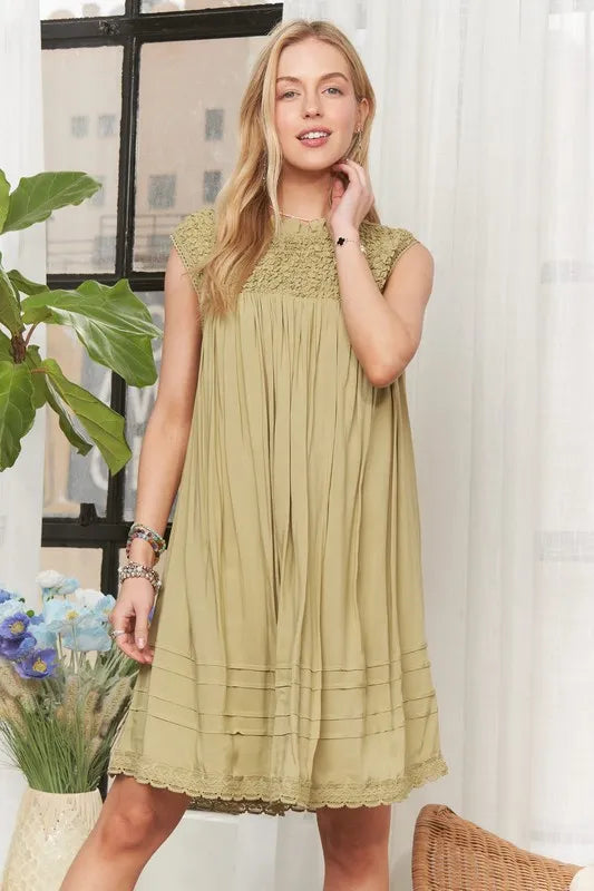 Loose Textured Babydoll Dress in Olive Grey - product view 4