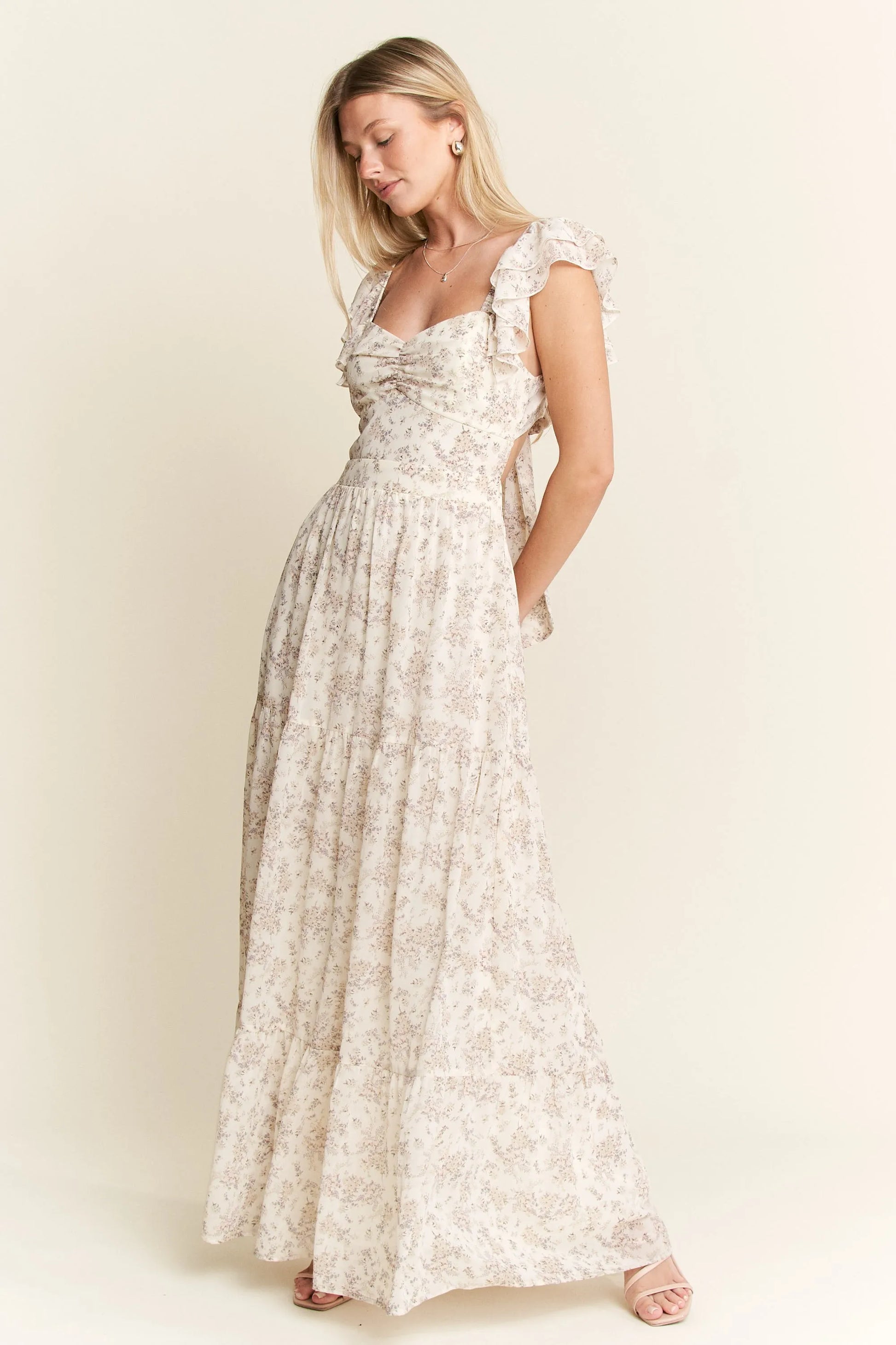 Full Size Ruffle Sleeve Tiered Maxi Dress Plus Size in Ivory - product view 7