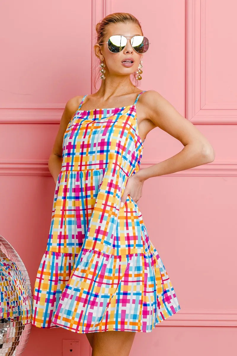 Multi Colors Plaid Sleeveless Sun Dress - product view 11