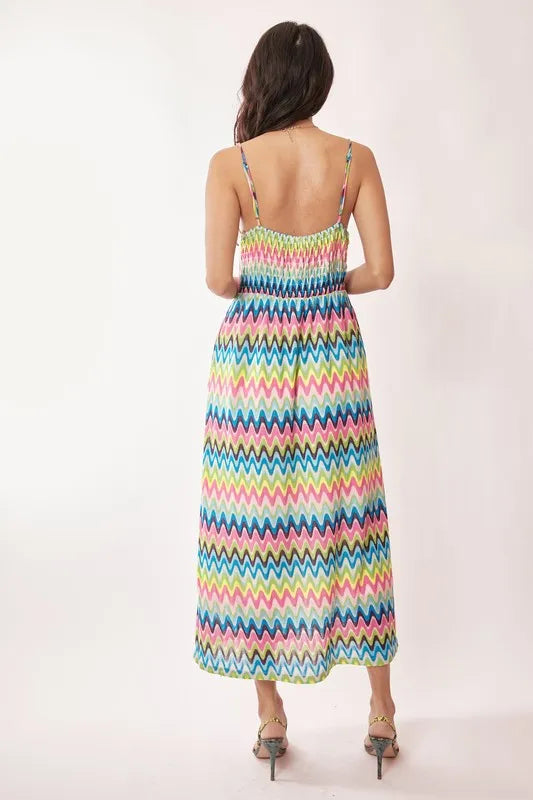 Multi Color Crochet Lace Midi Dress in Pink Blue - product view 2