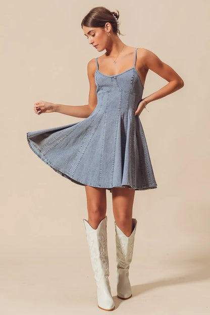 A Line Fit and Flare Denim Mini Dress - product view 14