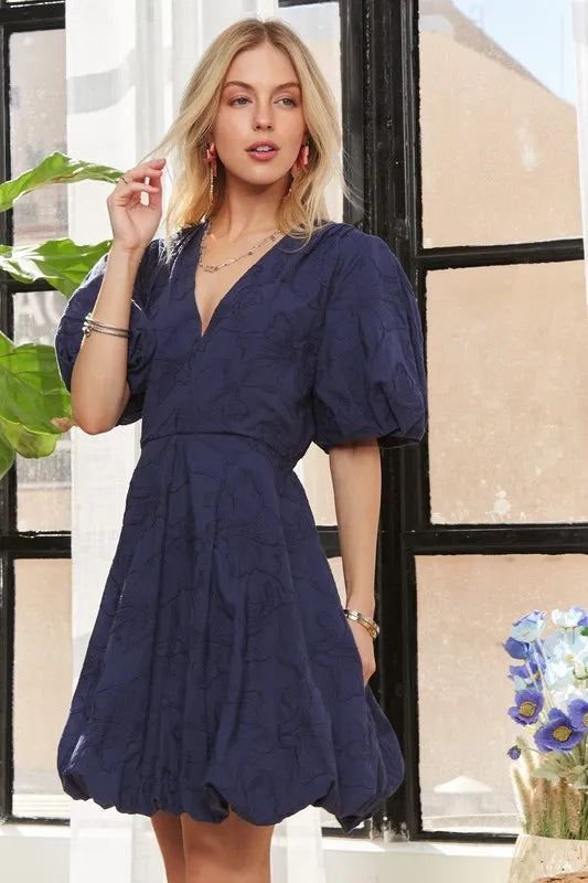 Puff Sleeve Floral Dress - Royal Blue - product view 4