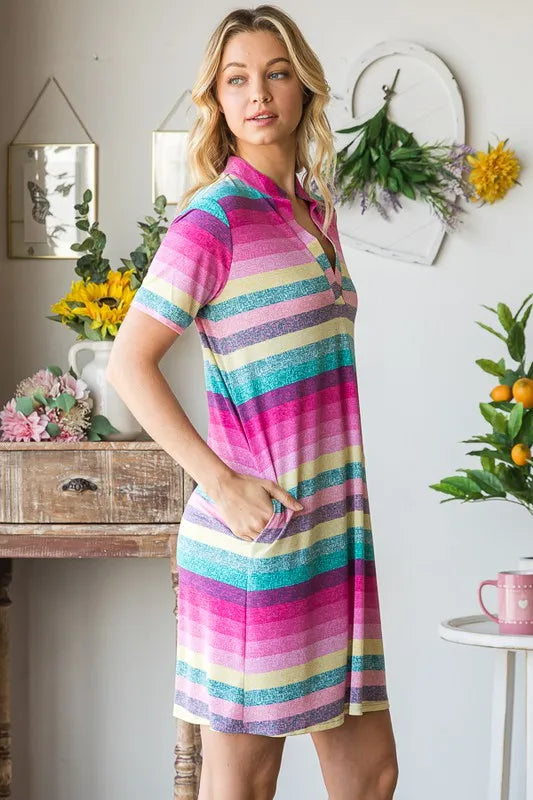 Full Size Striped Short Sleeve Mini Tee Dress Plus Size in Pink Multi - product view 9