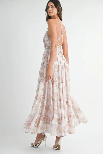 Floral Print Tiered Cami Maxi Dress - Pink - product view 5