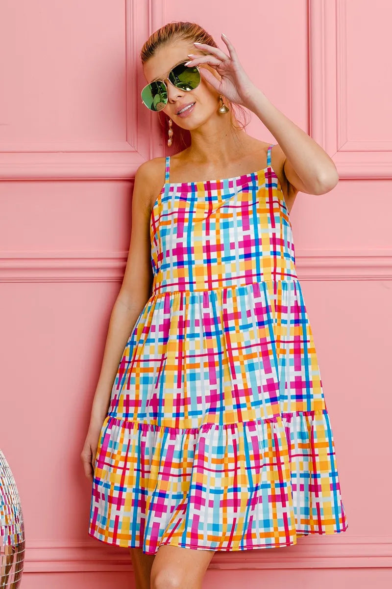 Multi Colors Plaid Sleeveless Sun Dress - product view 5