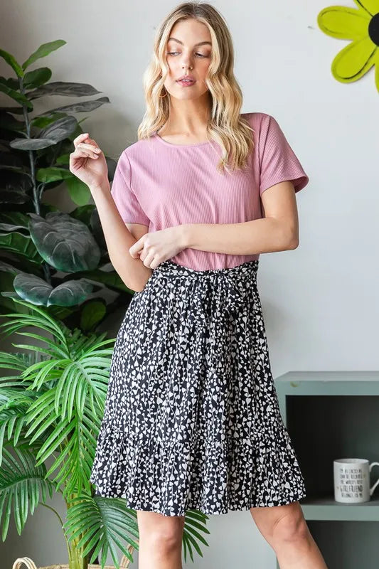 Full Size Short Sleeve Solid And Animal Print Mini Dress Plus Size in Mauve - product view 5
