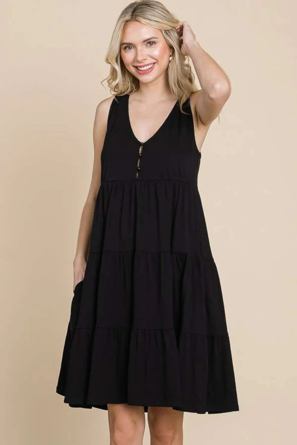 Racerback Tiered Tank Dress in Black - product view 4