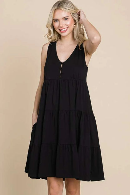 Racerback Tiered Tank Dress in Black - product view 4