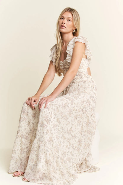 Full Size Ruffle Sleeve Tiered Maxi Dress Plus Size in Ivory - product view 6
