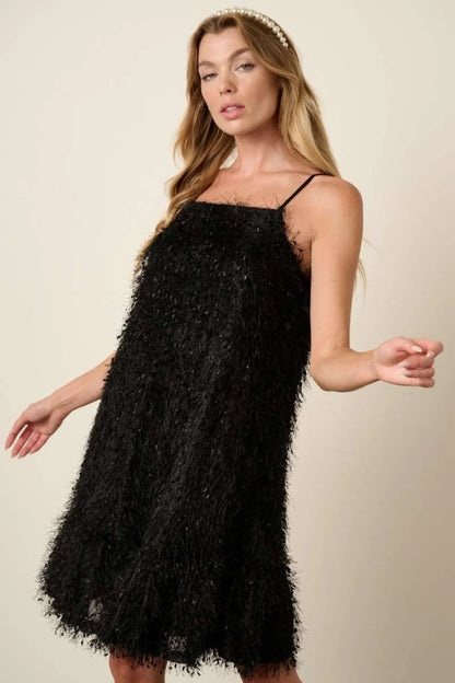 Feather Ruffle Hem Mini Cami Dress - Black - product view 1