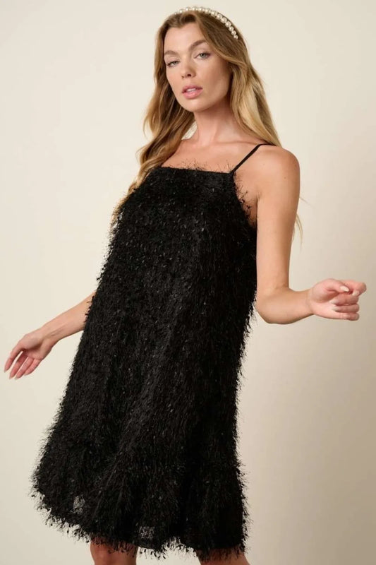 Feather Ruffle Hem Mini Cami Dress - Black - product view 1