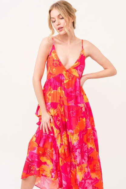 Floral Tiered Maxi Cami Dress with Pockets in Orange Multi - product view 7
