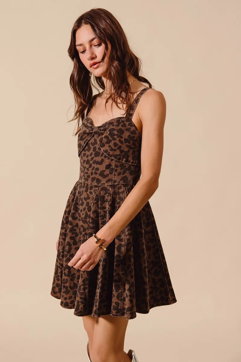 Mineral Washed Leopard Flare Cami Dress in Mocha Leopard - product view 10