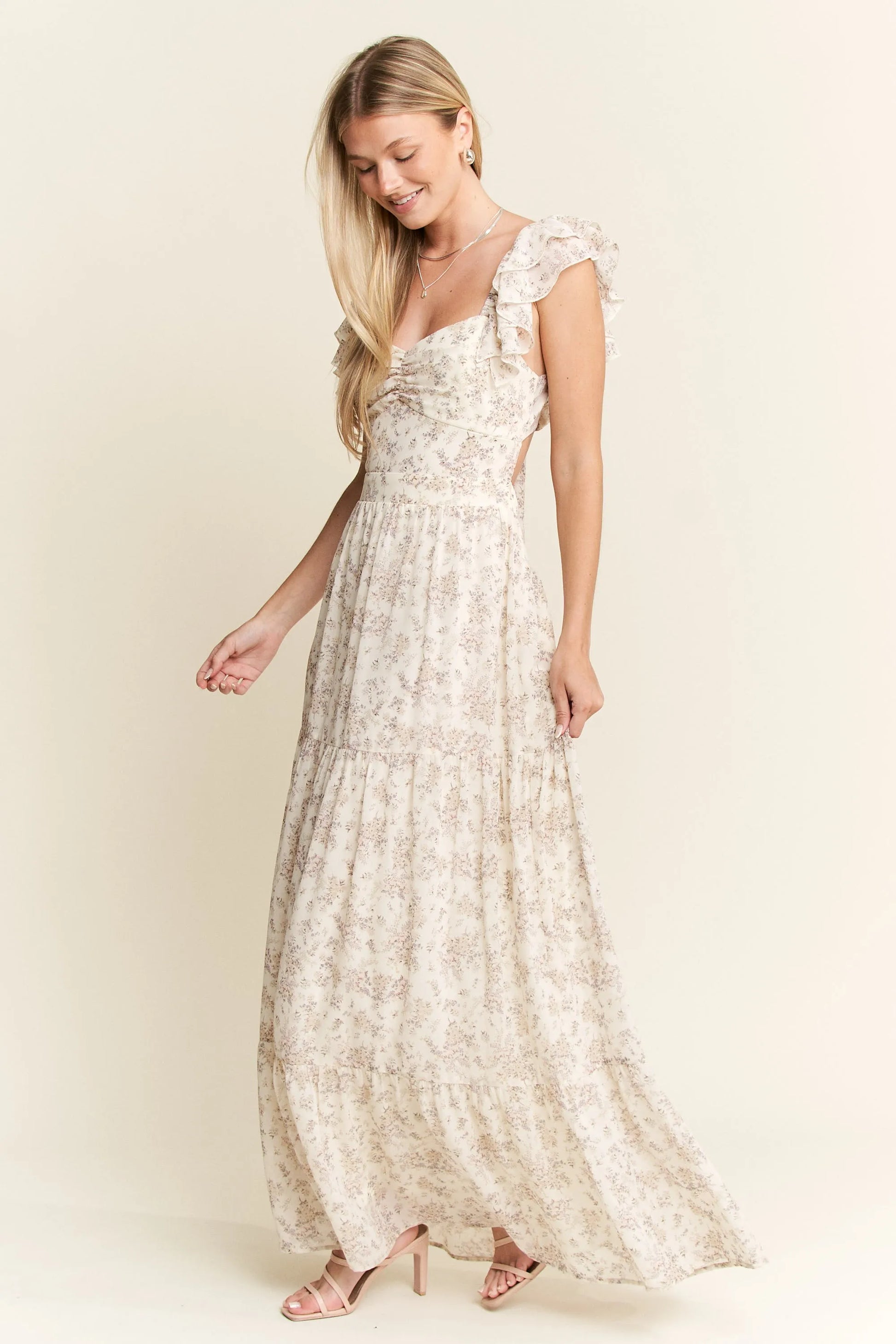 Full Size Ruffle Sleeve Tiered Maxi Dress Plus Size in Ivory - product view 18