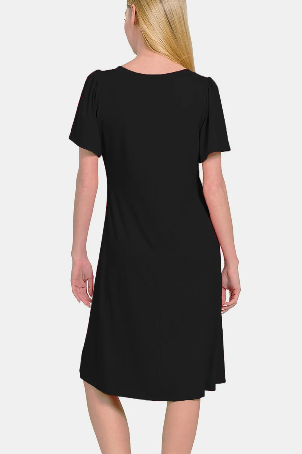 V-Neck Short Sleeve Dress - Black - Zenana - product view 2