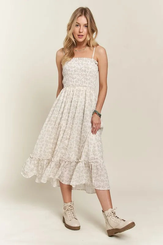 Smocked Floral Ruffled Hem Cami Dress - Sage - product view 7