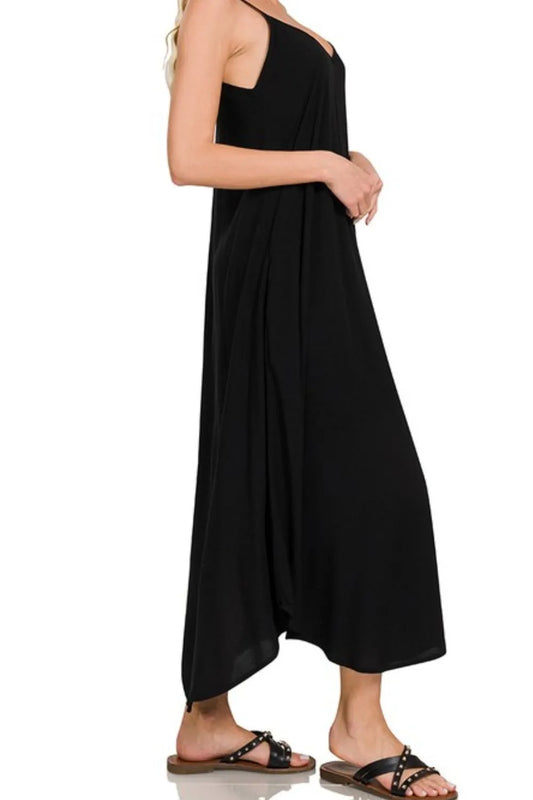 Woven Arc Hem Cami Dress With Flowy Pockets - Black - product view 2