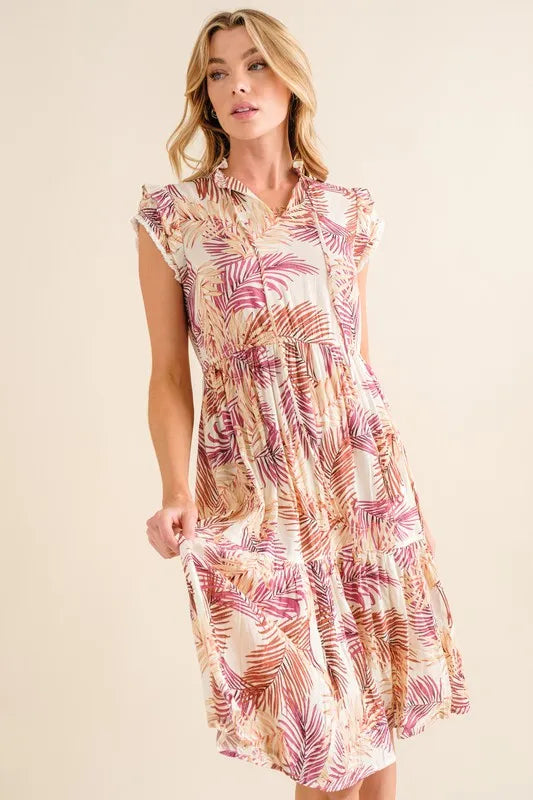 Boho Printed Tiered Dress in Cream - product view 1