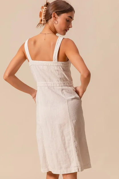 Button Down Pocket Front Pinafore Dress - Off White - product view 3