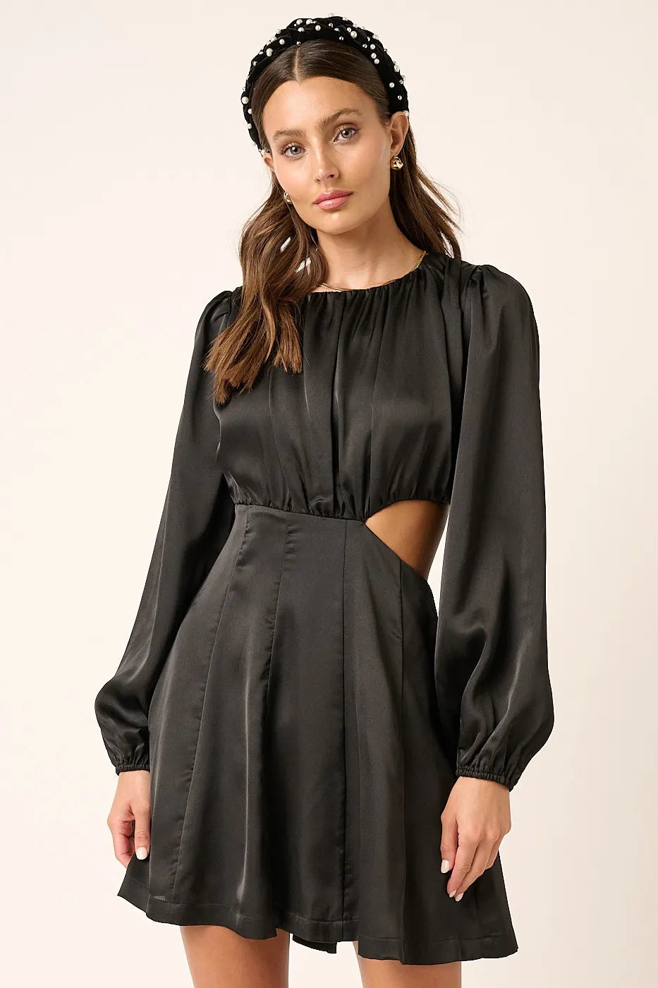 Satin Side Cutout Detail Mini Dress - Black - product view 1