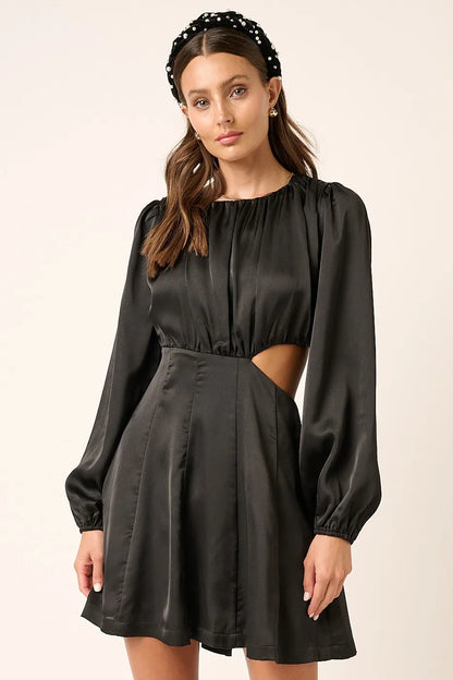 Satin Side Cutout Detail Mini Dress - Black - product view 1