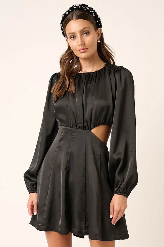 Satin Side Cutout Detail Mini Dress - Black - product view 1