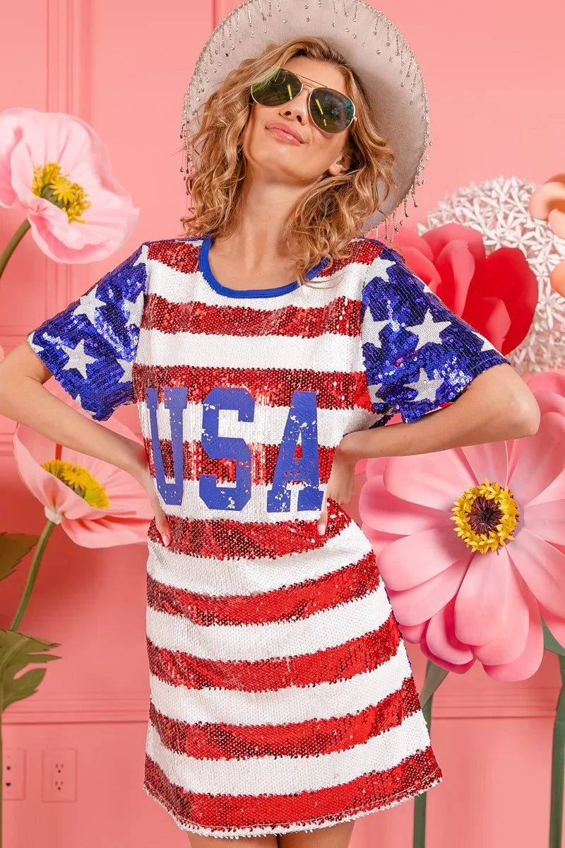 American Flag Theme Usa Print Sequin Dress - product view 20