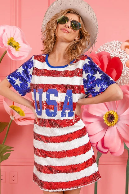 American Flag Theme Usa Print Sequin Dress - product view 20