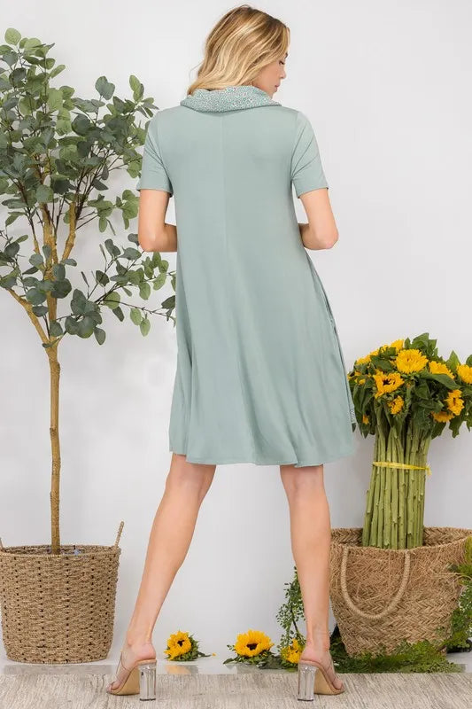 Full Size Decor Button Short Sleeve Dress with Pockets Plus Size in Black, Cinnamon and Sage - product view 16